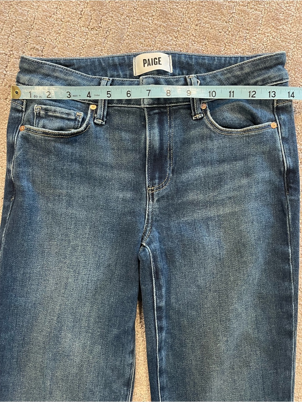PAIGE Laurel Canyon, Boot Cut, High Rise Jeans, Medium Wash, Raw Hem, Size 27 - Picture 6 of 13